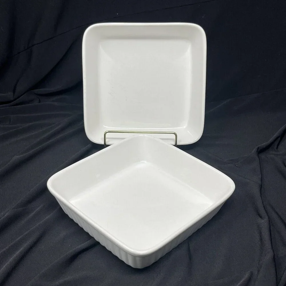 Oven Proof Japan Square Ribbed Baking Dish Ramekin White 6